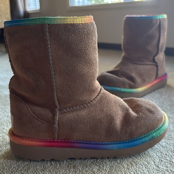 Tan with rainbow stripe Ugg Boots - Picture 3 of 9